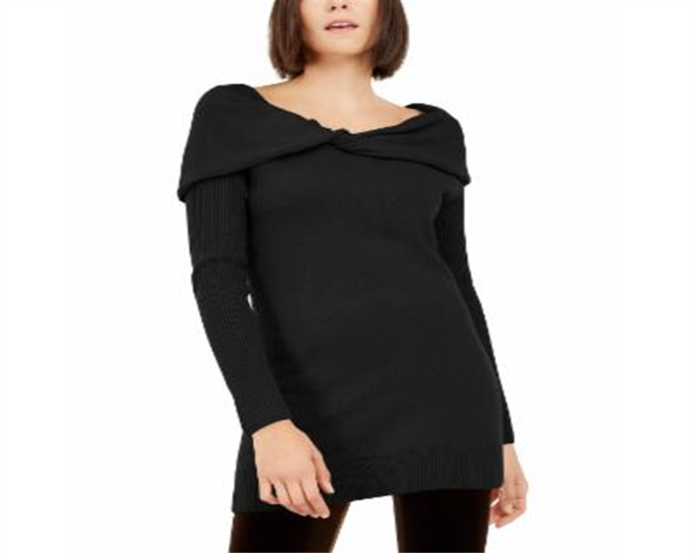 INC International Concepts Women's  Cashmere Boat-Neck Tunic Sweater  Black Size S