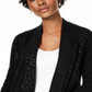 Charter Club Women's Cashmere Sequin Trim Completer Sweater Black Size Petite Medium