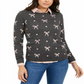 Charter Club Women's Bow Print Sweater Gray Size Petite S