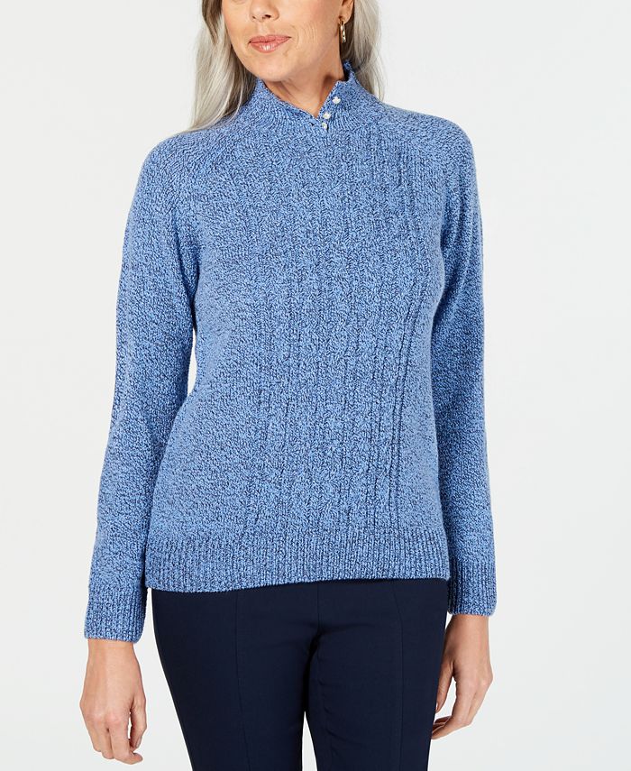 Karen Scott Women's Mock Neck Cable Knit Sweater Blue Size Petite X-Large