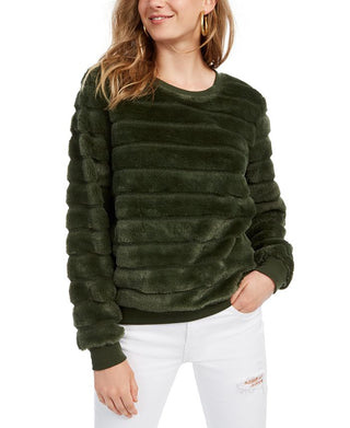 Crave Fame Junior's Faux Fur Sweatshirt Green Size M