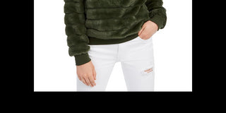 Crave Fame Junior's Faux Fur Sweatshirt Green Size M