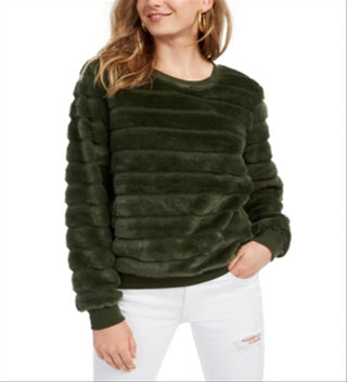 Crave Fame Junior's Faux Fur Sweatshirt Green Size M