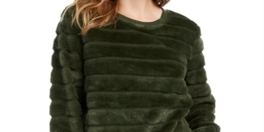 Crave Fame Junior's Faux Fur Sweatshirt Green Size M