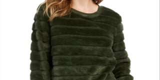 Crave Fame Junior's Faux Fur Sweatshirt Green Size M