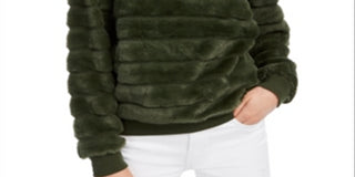 Crave Fame Junior's Faux Fur Sweatshirt Green Size M