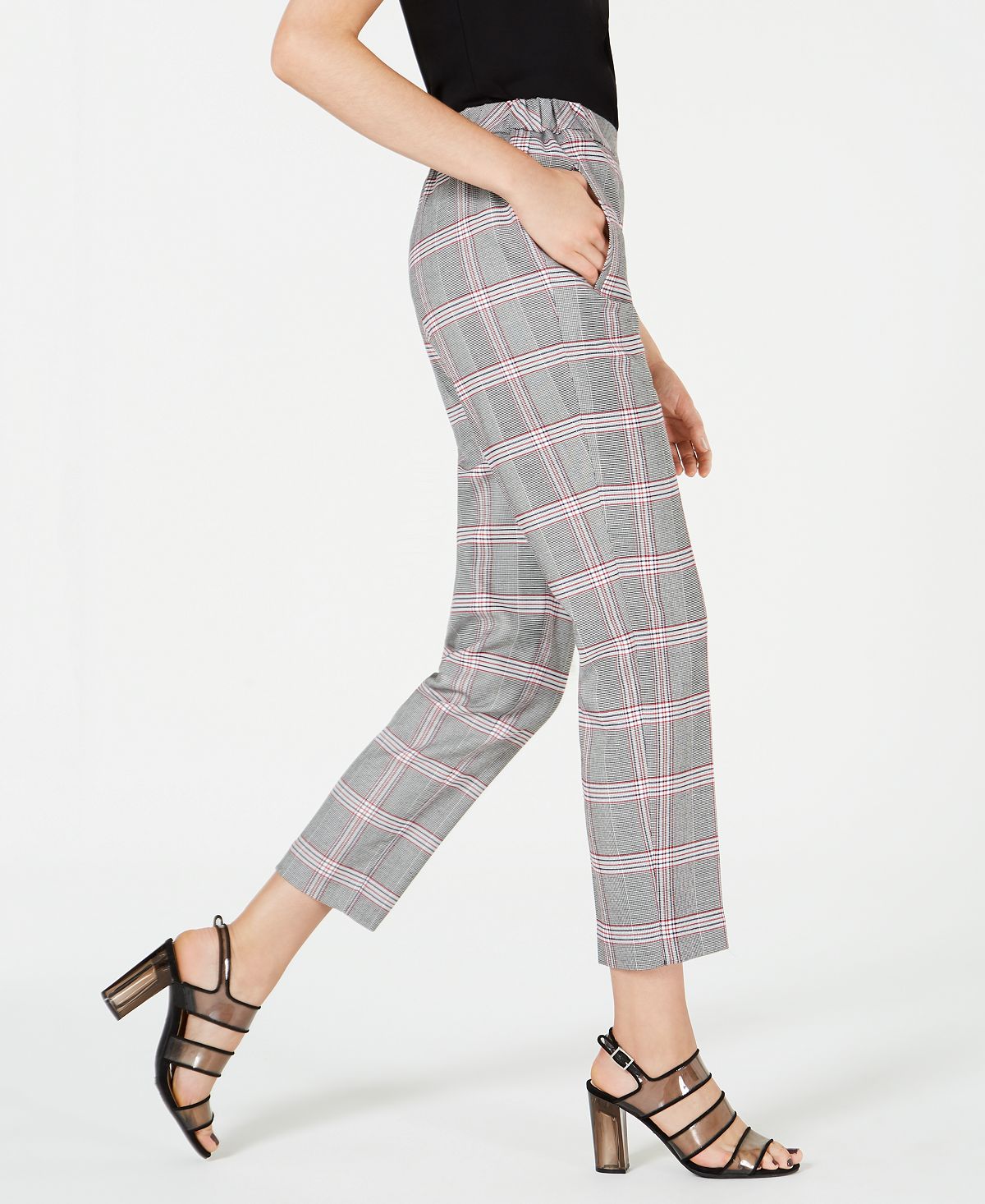 Bar III Women's Plaid Pants Gray Size Small