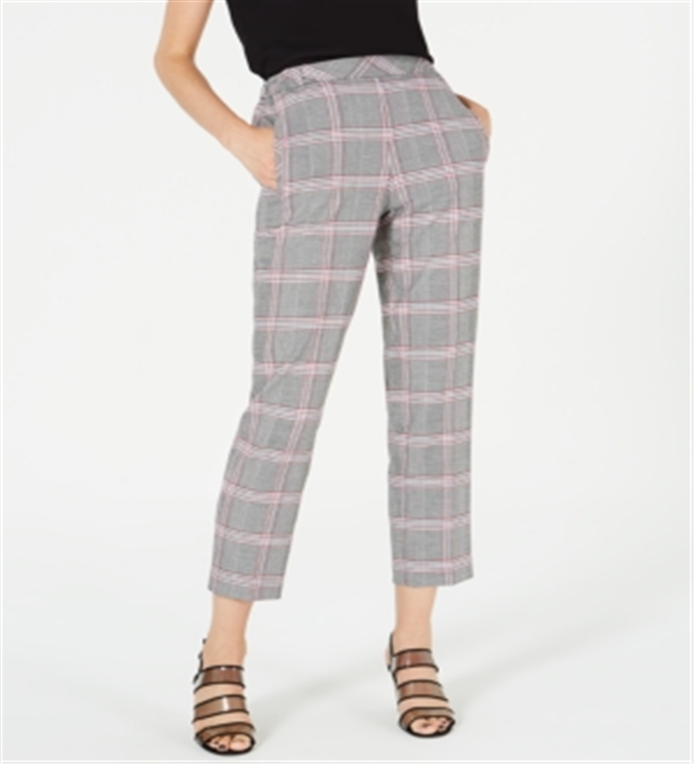 Bar III Women's Plaid Pants Gray Size Small