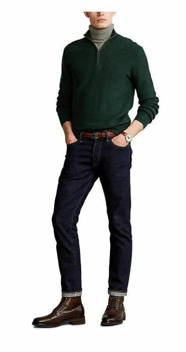 Polo Ralph Lauren Men's Cotton Quarter-Zip Sweater Green Size Medium