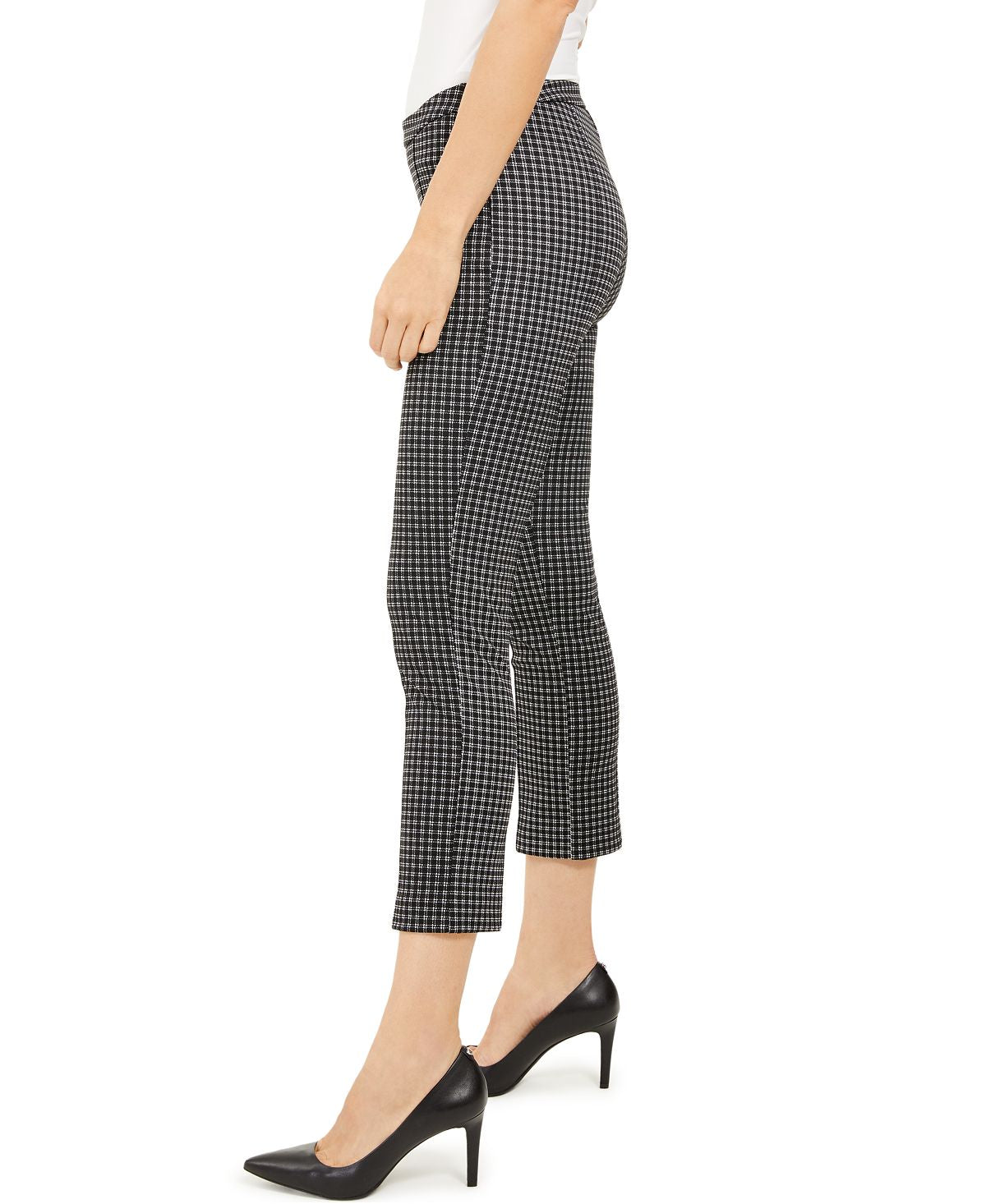 Michael Kors Women's Cropped Checked Pants Black Size Petite M