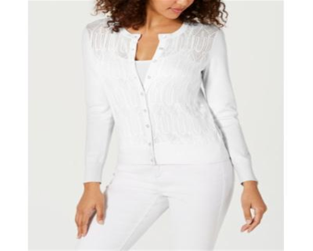 Charter Club Women's Pointelle Knit Cardigan White Size -M
