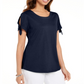 Karen Scott Women's Tie Sleeve T-Shirt Blue Size X-Small