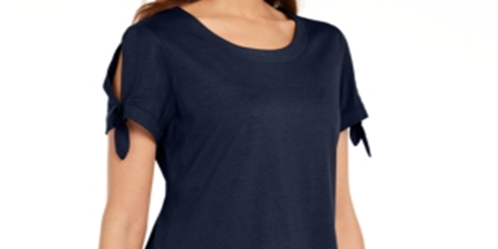 Karen Scott Women's Tie Sleeve T-Shirt Blue Size X-Small