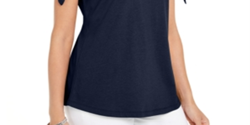 Karen Scott Women's Tie Sleeve T-Shirt Blue Size X-Small