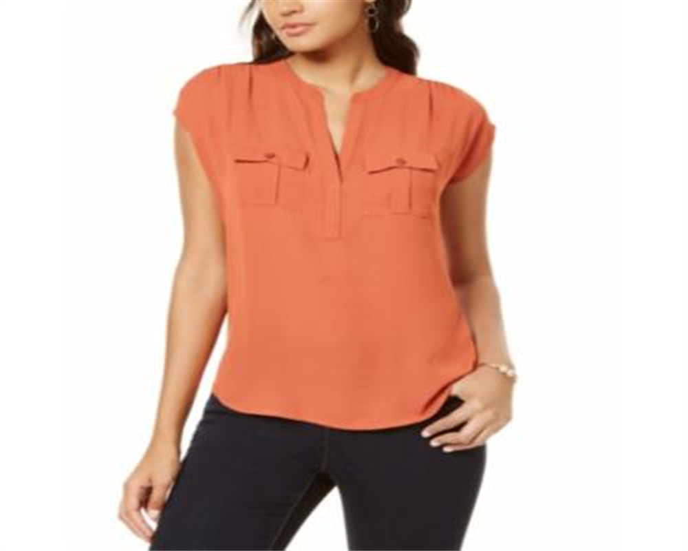 INC International Concepts Women's Sleeveless V Neck Top Orange Size Large