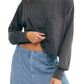 Free People Women's Austin Cropped Long Sleeves T-Shirt Black Size Large