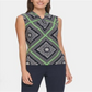 Tommy Hilfiger Women's Printed Knot Neck Top Navy Size L