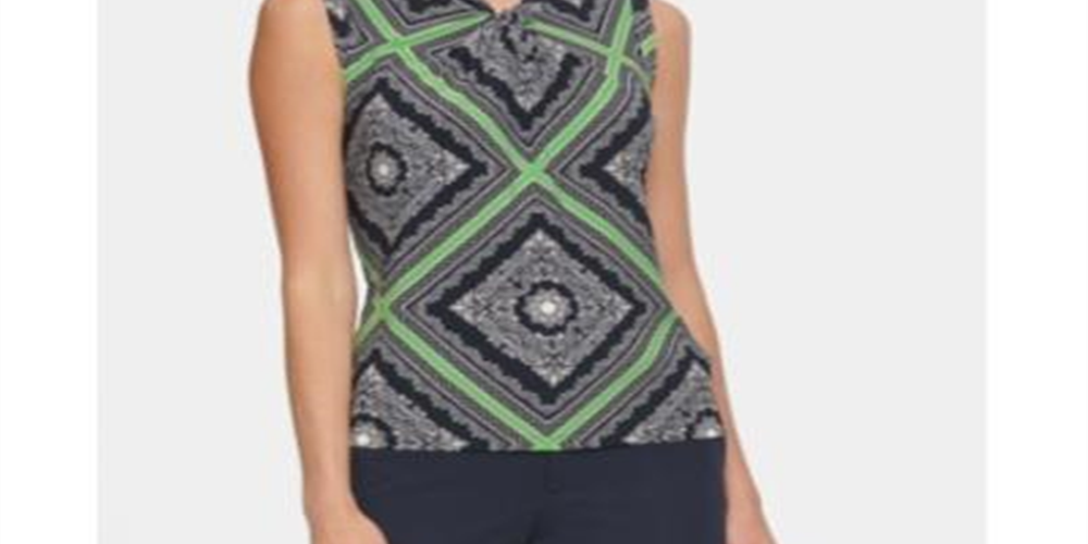 Tommy Hilfiger Women's Printed Knot Neck Top Navy Size L