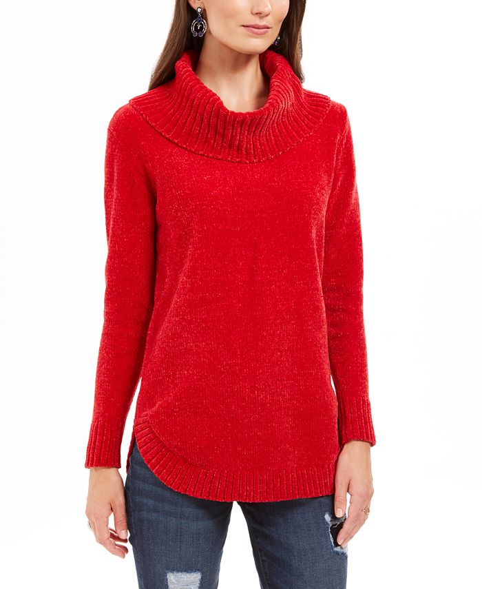 Style & Co Women's Chenille Cowl Neck Sweater Red Size X-Small