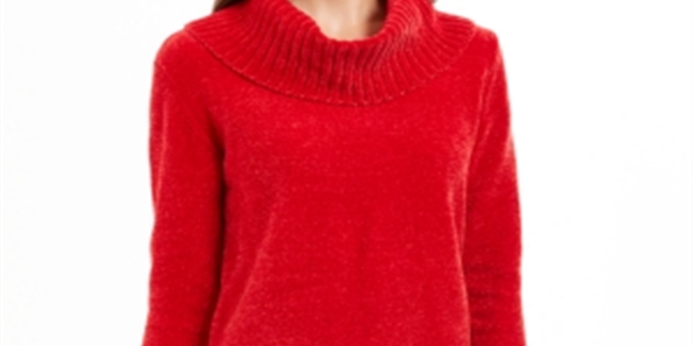 Style & Co Women's Chenille Cowl Neck Sweater Red Size X-Small