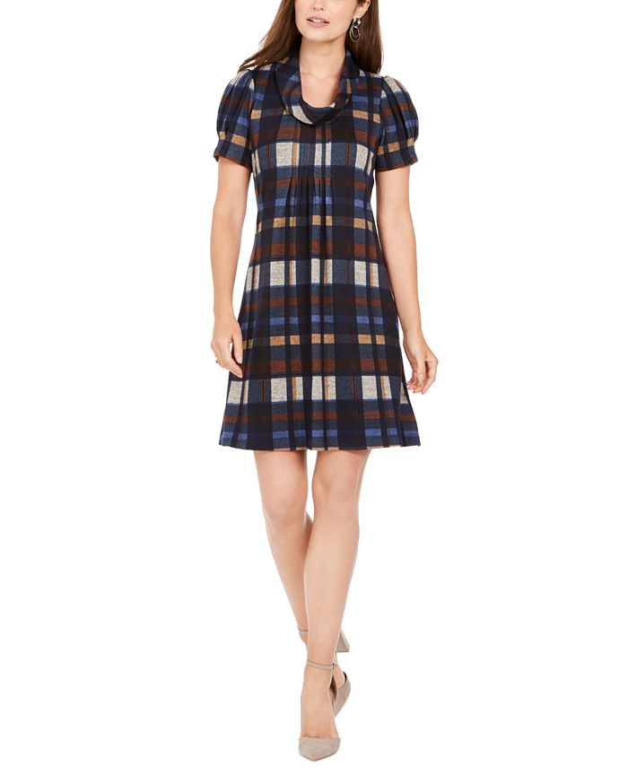 Jessica Howard Women's Cowl Neck Plaid Shift Dress Green Size 6P