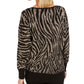 JM Collection Women's Jacquard Zebra Print Sweater Black Size S