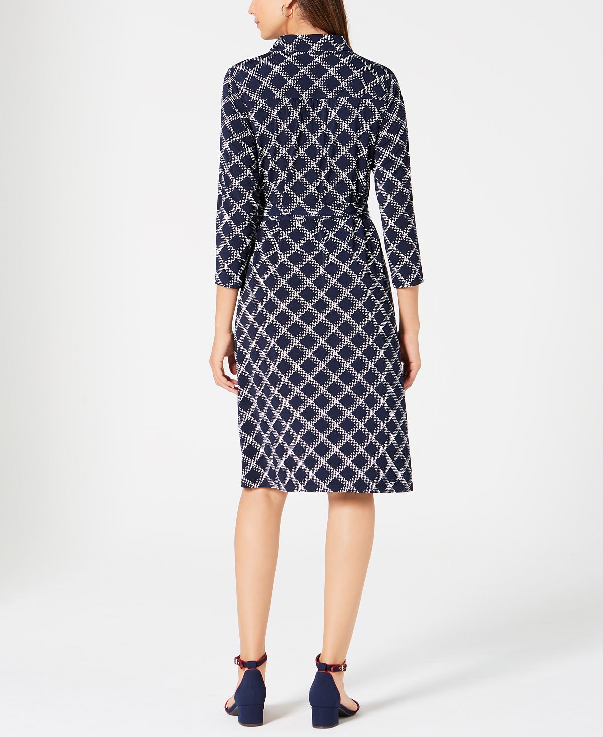 Charter Club Women's 3/4 Sleeve Knee Length Fit Flare Dress Blue Size Medium
