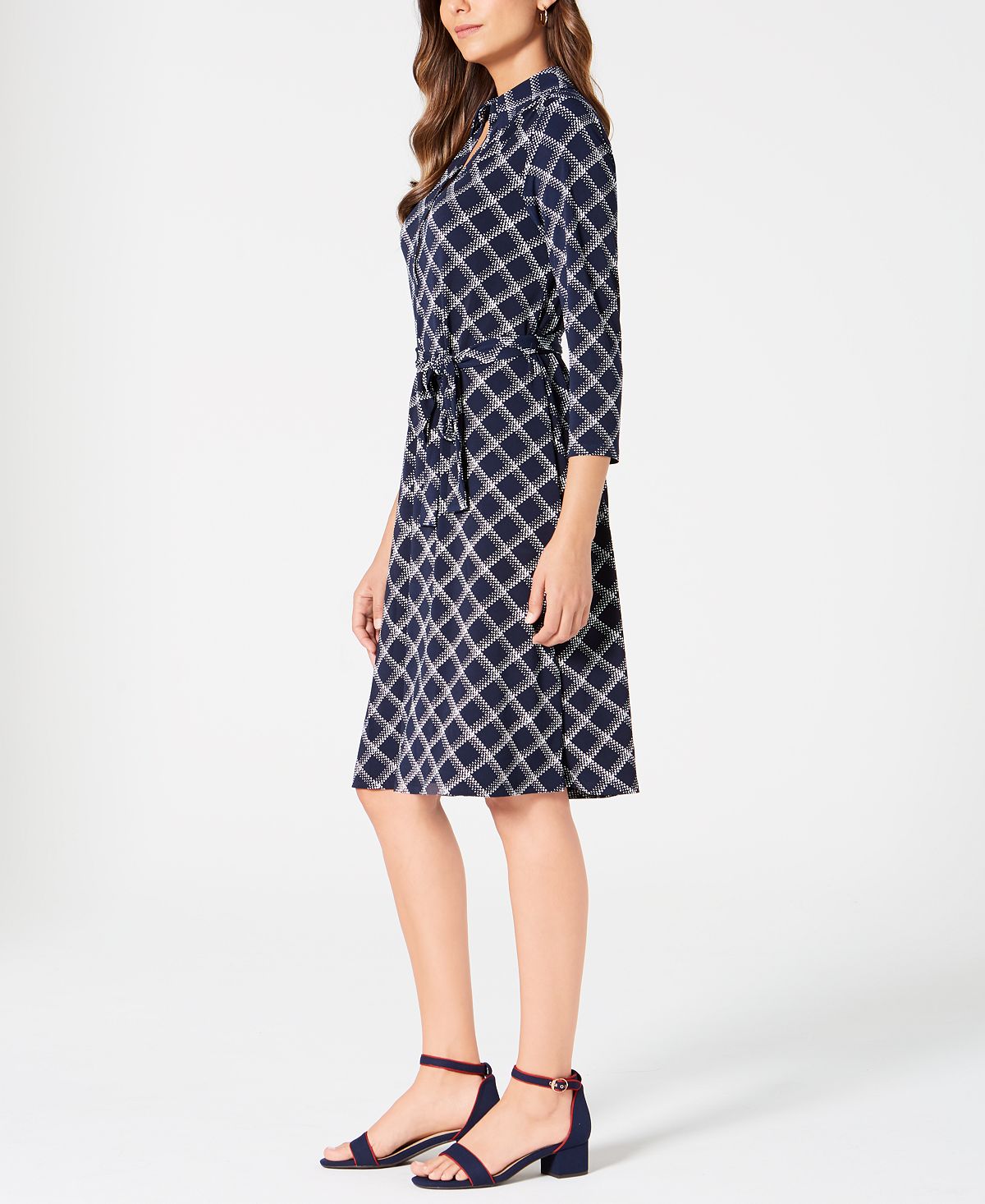 Charter Club Women's 3/4 Sleeve Knee Length Fit Flare Dress Blue Size Medium