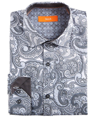 Tallia Men's Slim Fit Performance Stretch Paisley Dress Shirt Gray Size 16.5x32-33