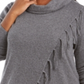 Belldini Women's Cowlneck Fringe Sweater Gray Size 2X