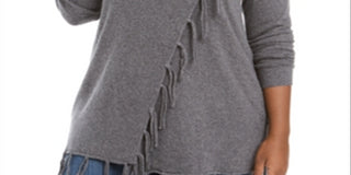 Belldini Women's Cowlneck Fringe Sweater Gray Size 2X