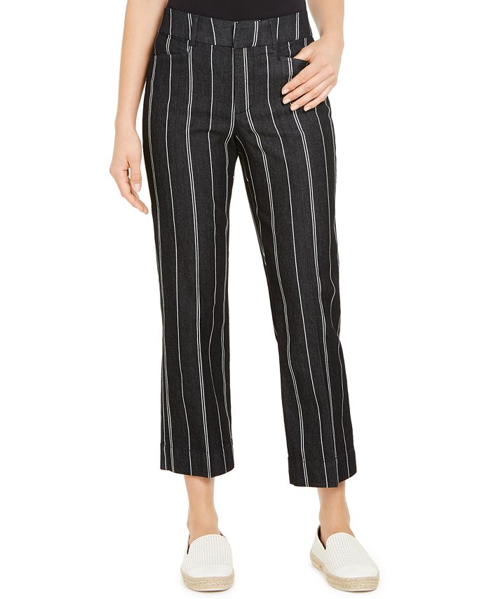 Charter Club Women's Striped Cropped Tummy Control Pants Black Size 6