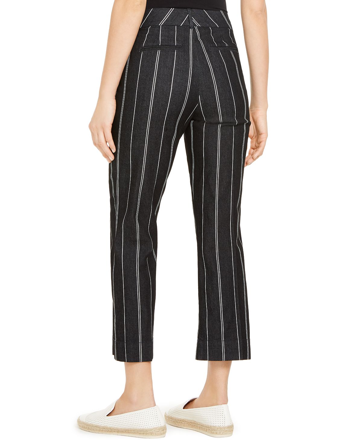 Charter Club Women's Striped Cropped Tummy Control Pants Black Size 6
