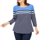 Karen Scott Women's Sport Colorblocked Striped Grommet Top Blue Size X-Small