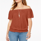 Style & Co Women's Convertible Off the Shoulder Top Orange Size Large