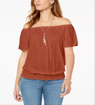 Style & Co Women's Convertible Off the Shoulder Top Orange Size Large