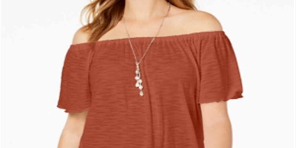 Style & Co Women's Convertible Off the Shoulder Top Orange Size Large