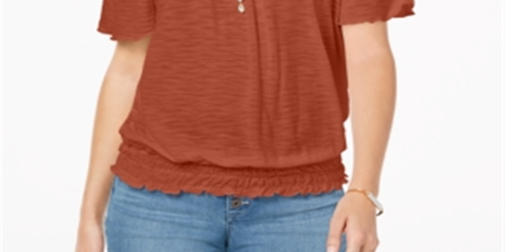 Style & Co Women's Convertible Off the Shoulder Top Orange Size Large