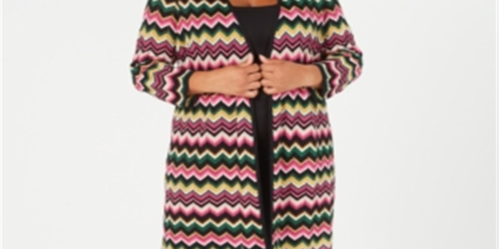 Inc International Concepts Women's Plus Size Metallic Chevron Open-Front Cardigan Pink Size 2X