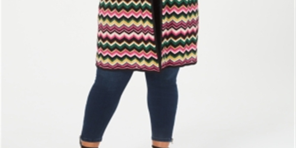 Inc International Concepts Women's Plus Size Metallic Chevron Open-Front Cardigan Pink Size 2X