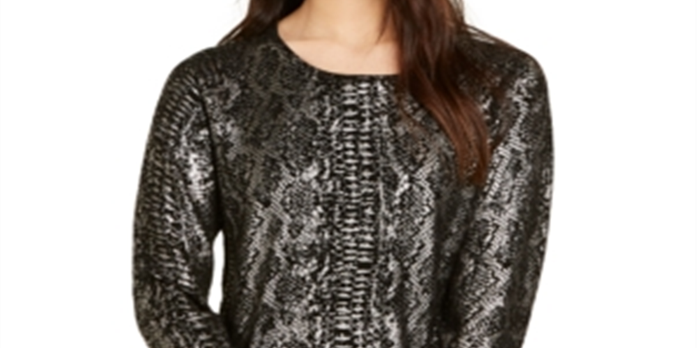 Inc International Concepts Women's Metallic Python-Print Sweater Black Size M