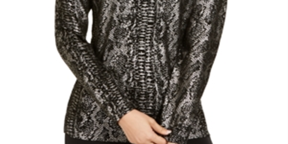 Inc International Concepts Women's Metallic Python-Print Sweater Black Size M