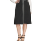DKNY Women's Skirt Faux Leather Trim MIDI Black Size 2