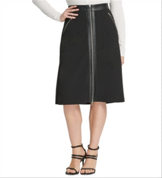 DKNY Women's Skirt Faux Leather Trim MIDI Black Size 2