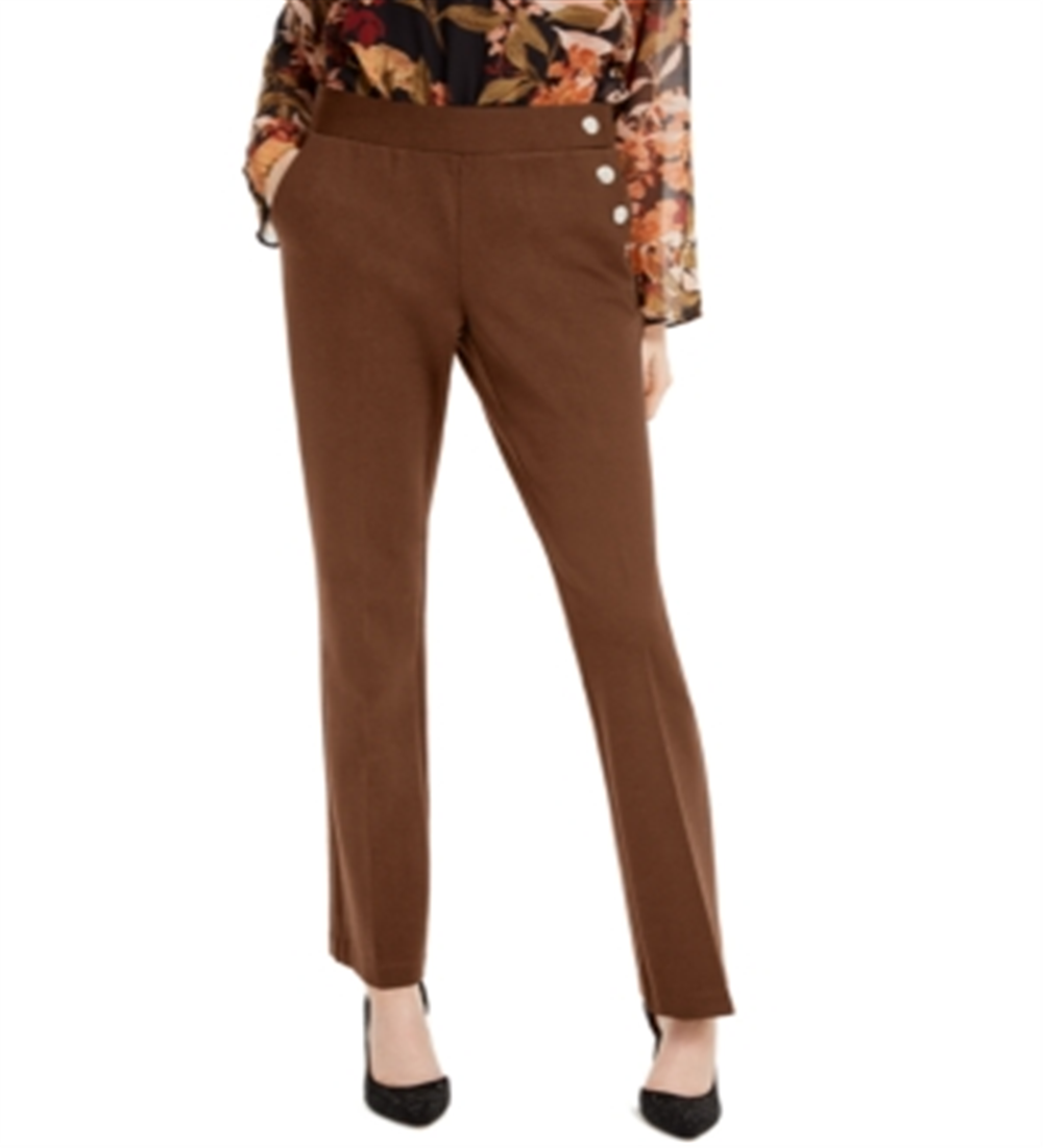 INC International Concepts Women's Side Button Bootcut Pants Brown Size 8