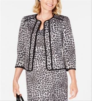 Kasper Women's Leopard Print Flyaway Blazer Gray Size 10 Petite