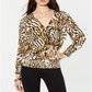 INC International Concepts Women's Animal Print Long Sleeve V Neck Top Brown Size Small
