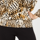 INC International Concepts Women's Animal Print Long Sleeve V Neck Top Brown Size Small