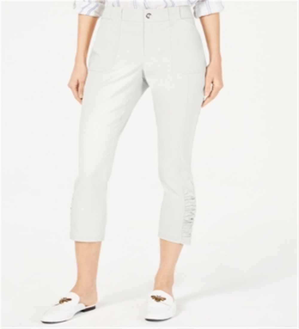 INC International Concepts Womens Ruched Hem Mid Rise Cropped Pants White Size 4