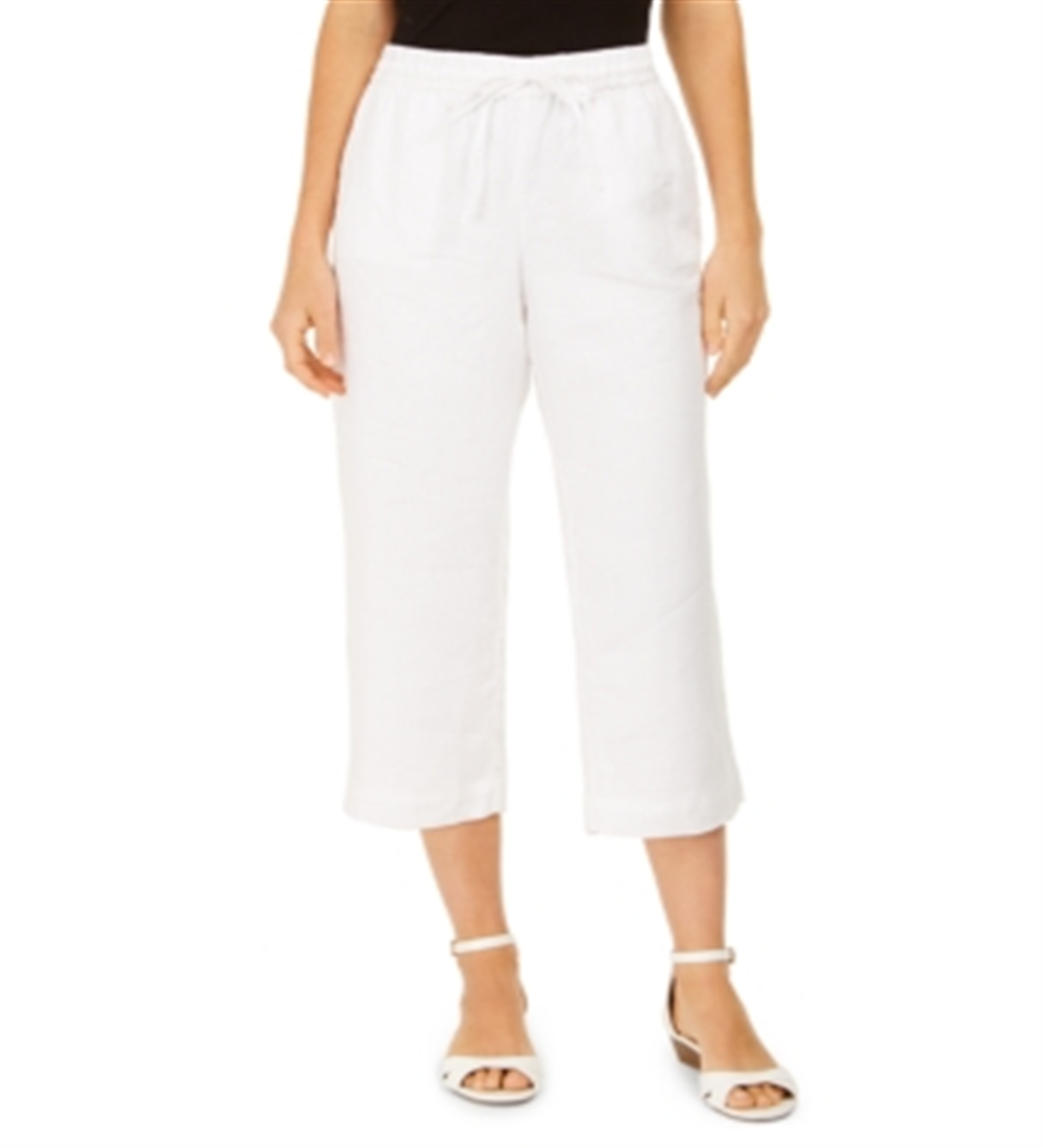 Charter Club Women's Linen Cropped Tie Waist Pants Grey Size X-Small